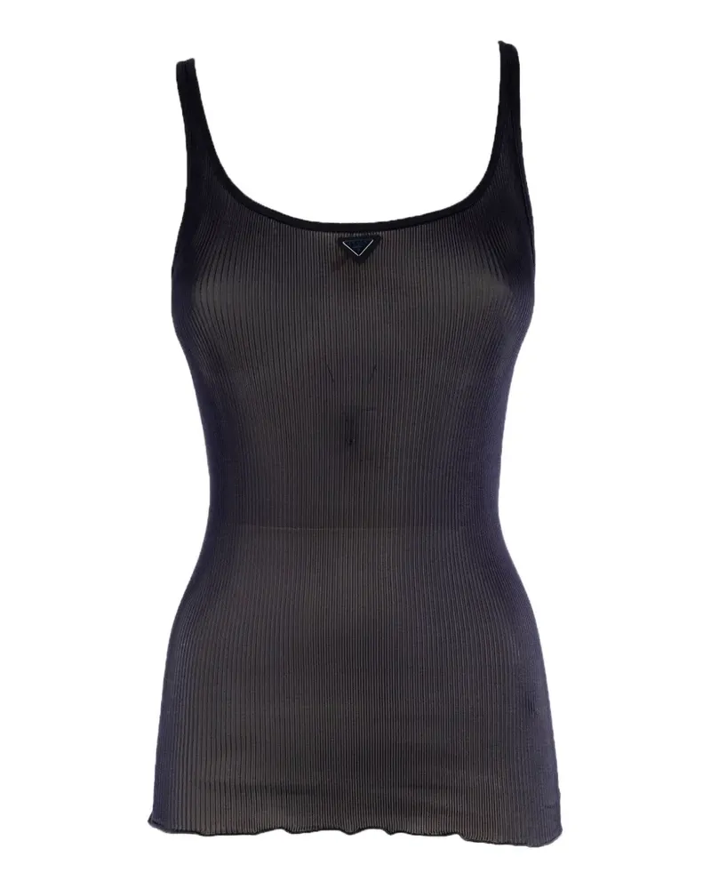 Prada Geripptes Stricktop mit Logo-Schild - Blau Blau