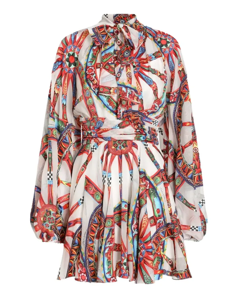 Dolce & Gabbana Kleid aus Devoré-Twill mit Carretto-Print - Weiß Weiß