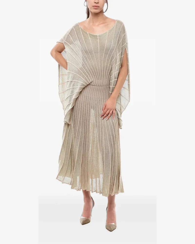 Stella McCartney lurex midi dress with sculptural design and wide cape-effect sleeves - Nude Nude