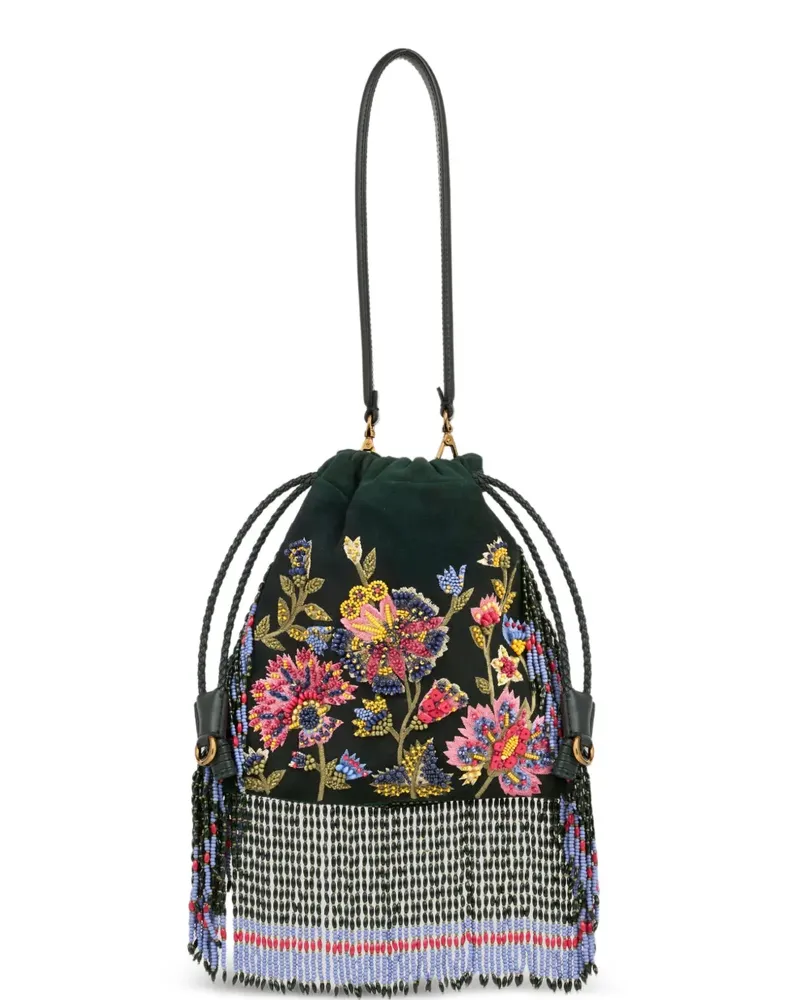 Etro Kleine Kalispera Tasche aus Wildleder mit floraler Stickerei und Perlen - Grün Grün