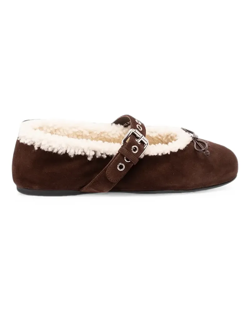 Miu Miu Ballerinas aus Wildleder und Shearling - Braun Braun