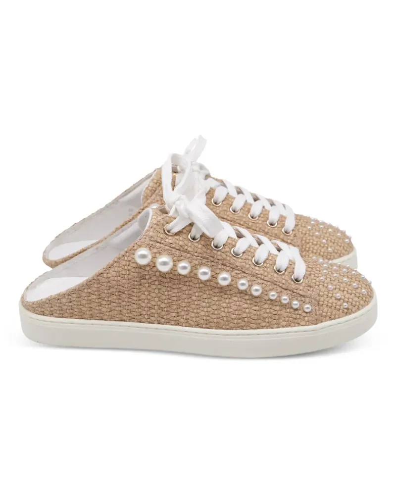 Stuart Weitzman Goldie pearl-embellished mules - Nude Nude