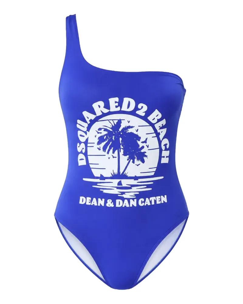 Dsquared2 logo-print one-shoulder swimsuit - Blau Blau