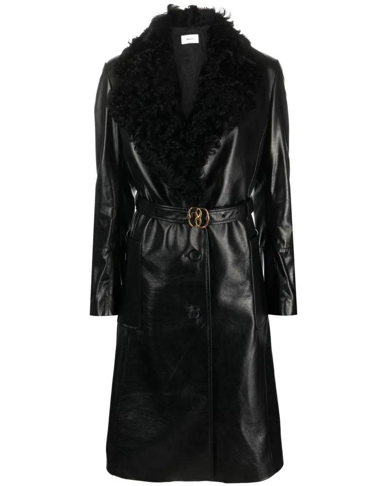 Bally Ledermantel mit Shearling-Kragen - Schwarz Schwarz