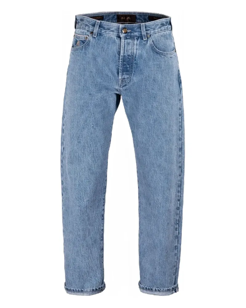 MOORER Gerade Jeans im Distressed-Look - Blau Blau