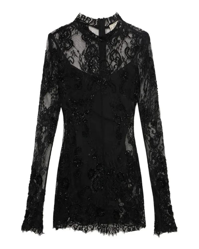 Blumarine Besticktes Midikleid mit Spitzen-Overlay - Schwarz Schwarz