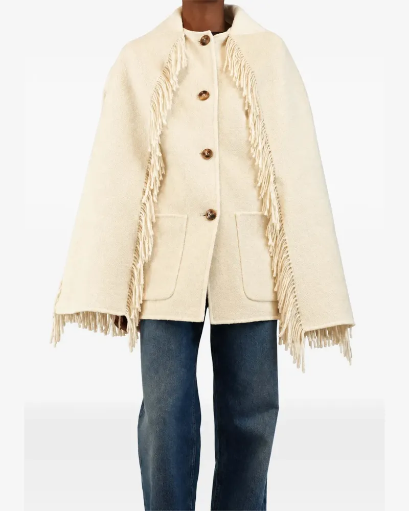Totême fringe-detail single-breasted coat - Nude Nude