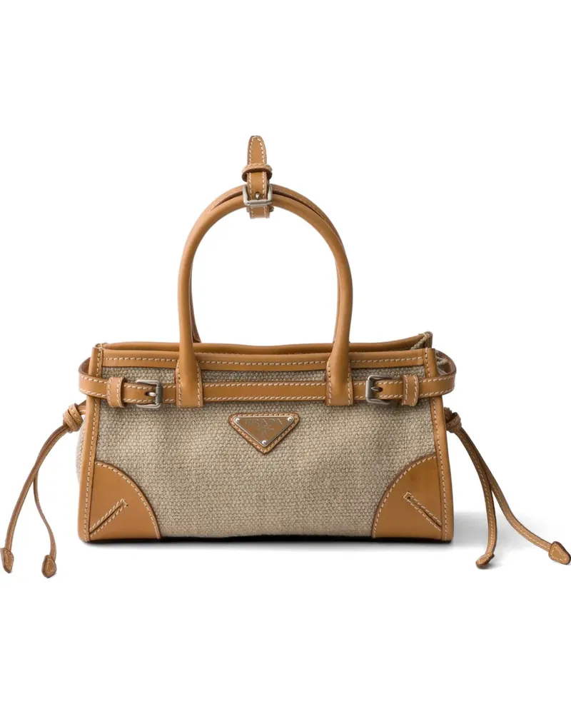 Prada Bonnie small linen and leather handbag - Nude Nude