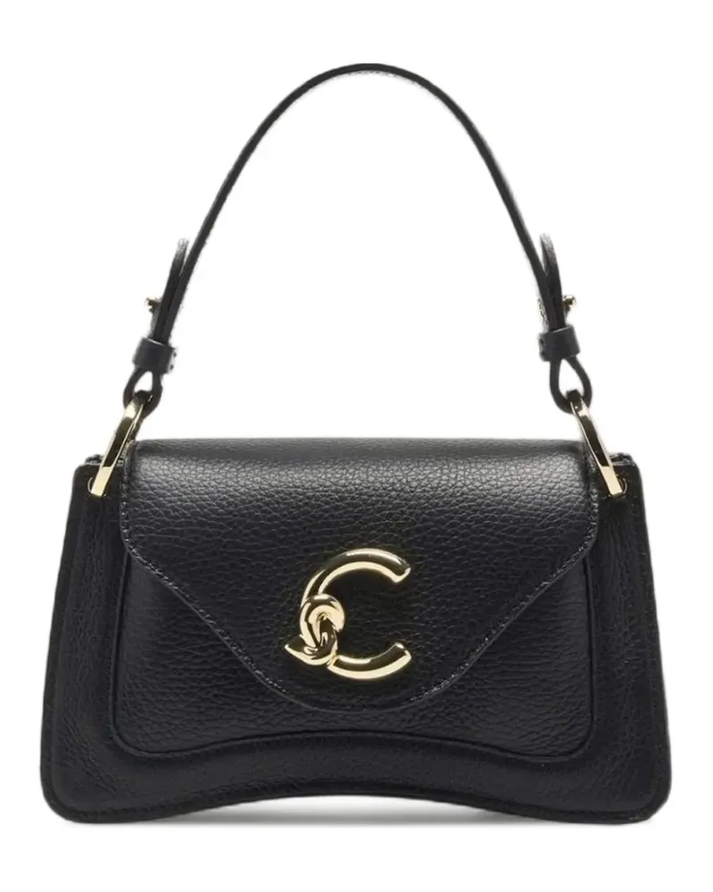 Coccinelle Tote Bag aus gekörntem Leder mit Logo-Schild - Schwarz Schwarz