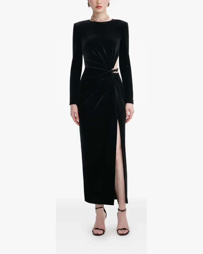 Self-Portrait Midikleid aus Samt - Schwarz Schwarz