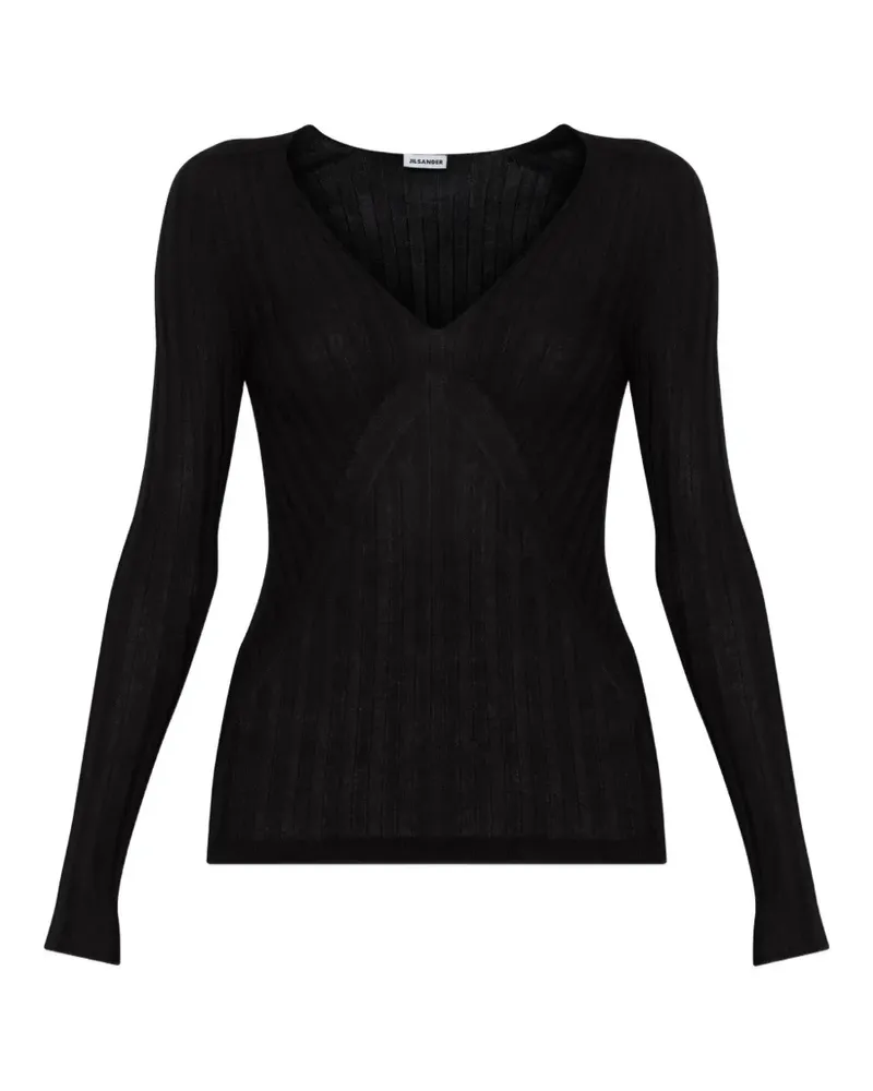 Jil Sander ribbed-knit V-neck sweater - Schwarz Schwarz