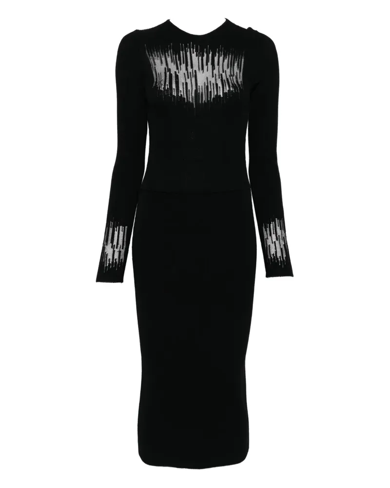 Genny long-sleeves midi dress - Schwarz Schwarz