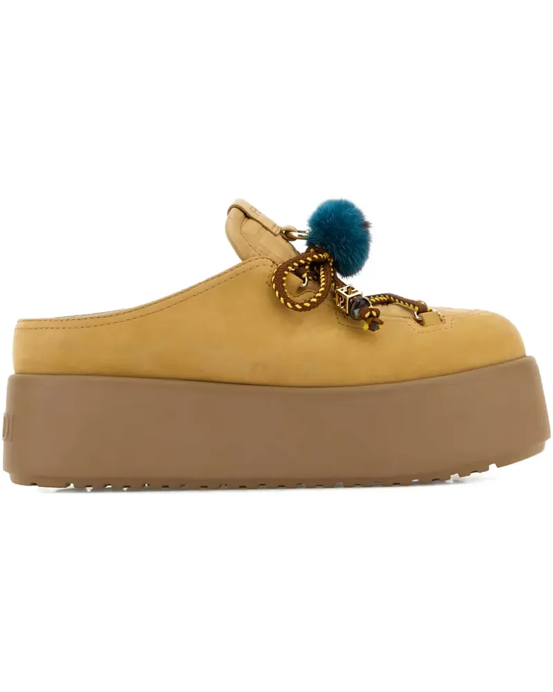 Fendi nubuck pompom platform mules - Nude Nude