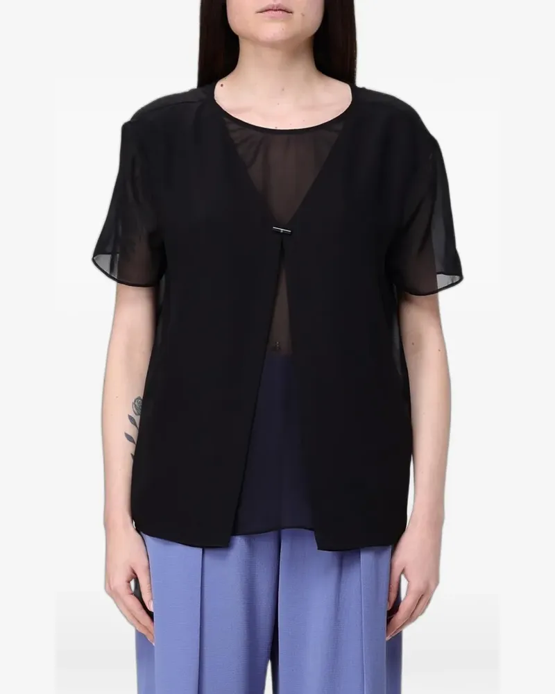 Emporio Armani chiffon-panel bar-fastening top - Schwarz Schwarz
