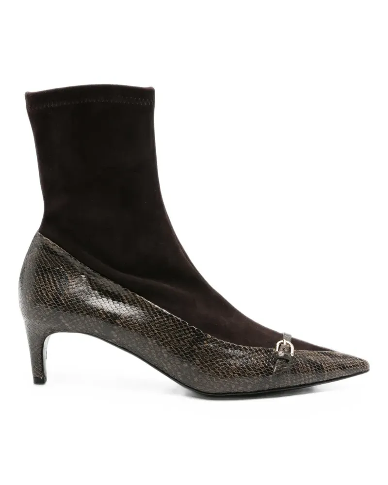 Roberto del Carlo Stiefeletten mit Schlangen-Optik und Schnalle - Braun Braun