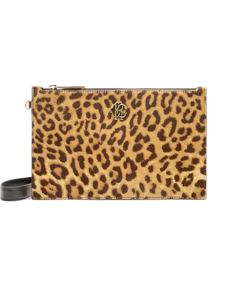 Roberto Cavalli Clutch mit Leoparden-Print - Braun Braun
