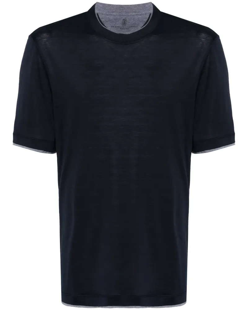 Brunello Cucinelli T-Shirt mit Kanten im Layering-Look - Blau Blau