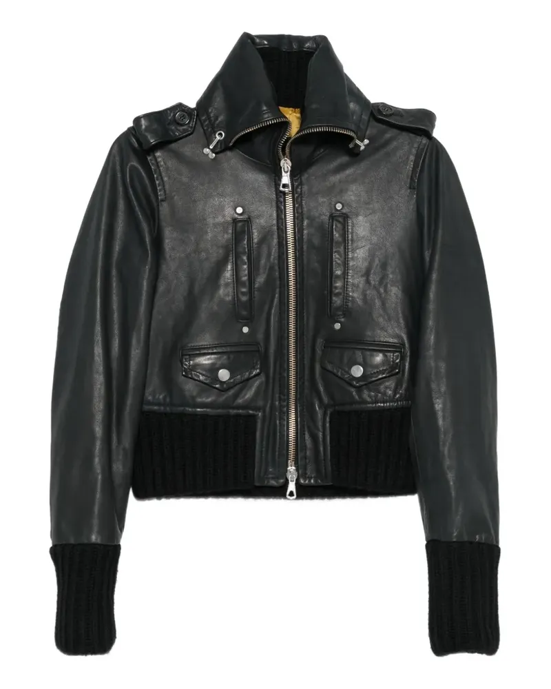 Dsquared2 2000s Lederjacke mit geripptem Besatz - Schwarz Schwarz