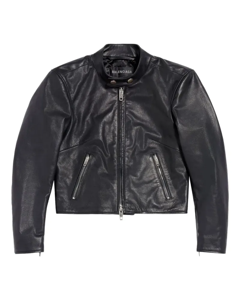 Balenciaga Cropped-Bikerjacke aus Leder - Schwarz Schwarz