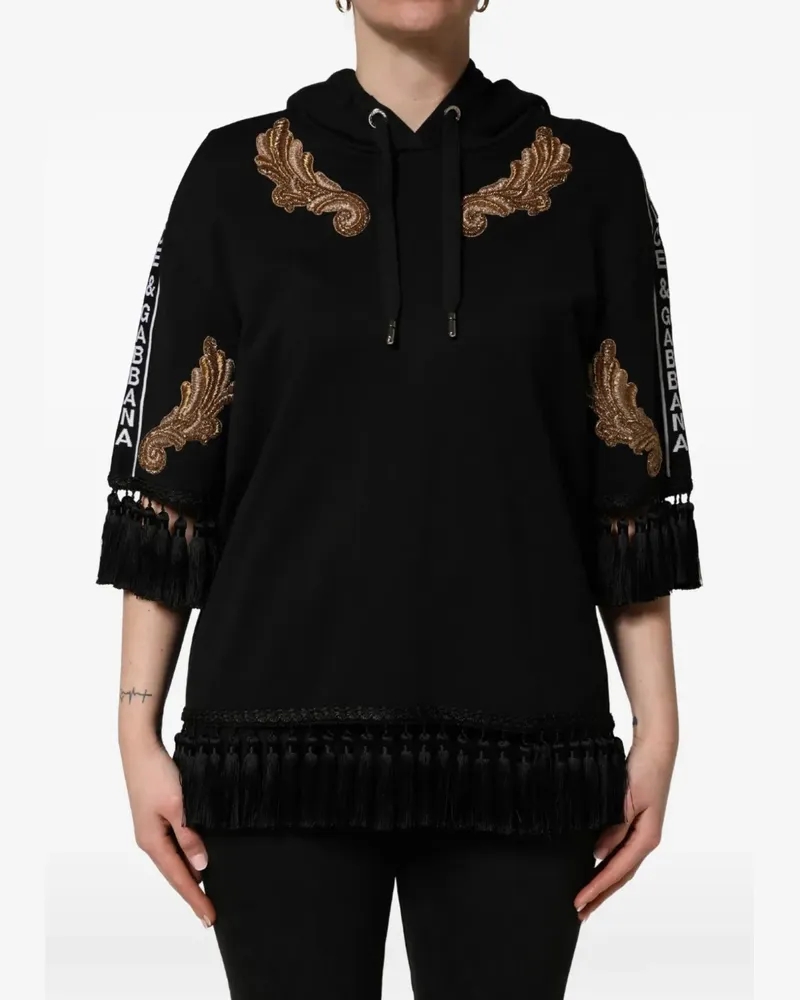 Dolce & Gabbana Bestickter Hoodie mit Quasten - Schwarz Schwarz