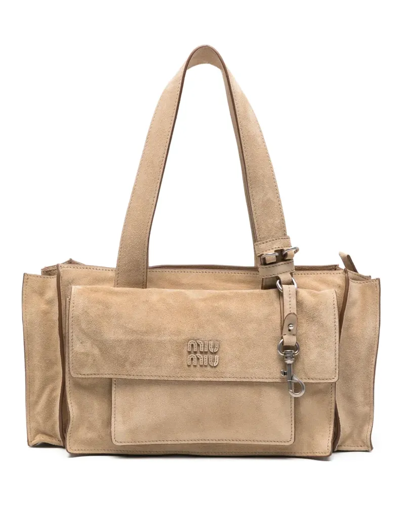 Miu Miu logo-plaque pocket tote bag - Nude Nude