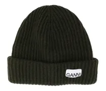 Gerippte Beanie mit Logo-Patch - Grün