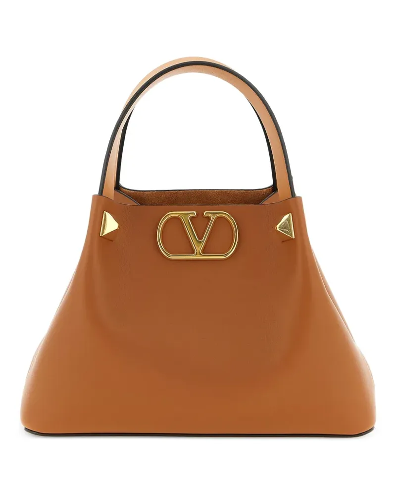 Valentino Garavani small studded V-logo leather tote bag - Braun Braun