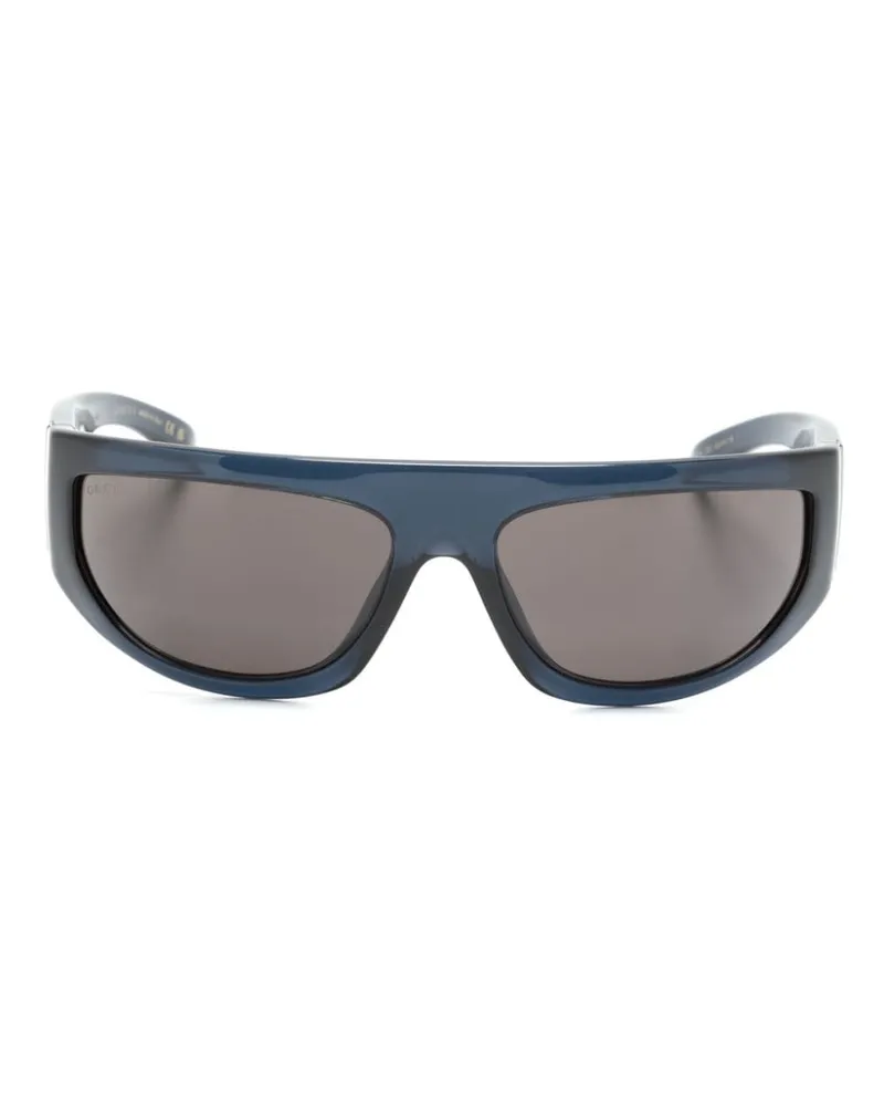 Gucci Shield-Sonnenbrille mit Logo-Schild - Blau Blau