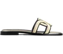 Flache Sandalen mit besticktem Riemen - Gold