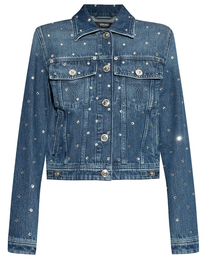 Versace Jeansjacke mit schimmernden Applikationen - Blau Blau