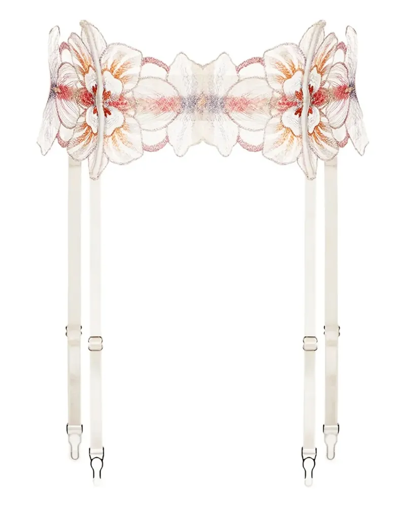 Zhilyova Strumpfhalter mit Blumenstickerei - Nude Nude