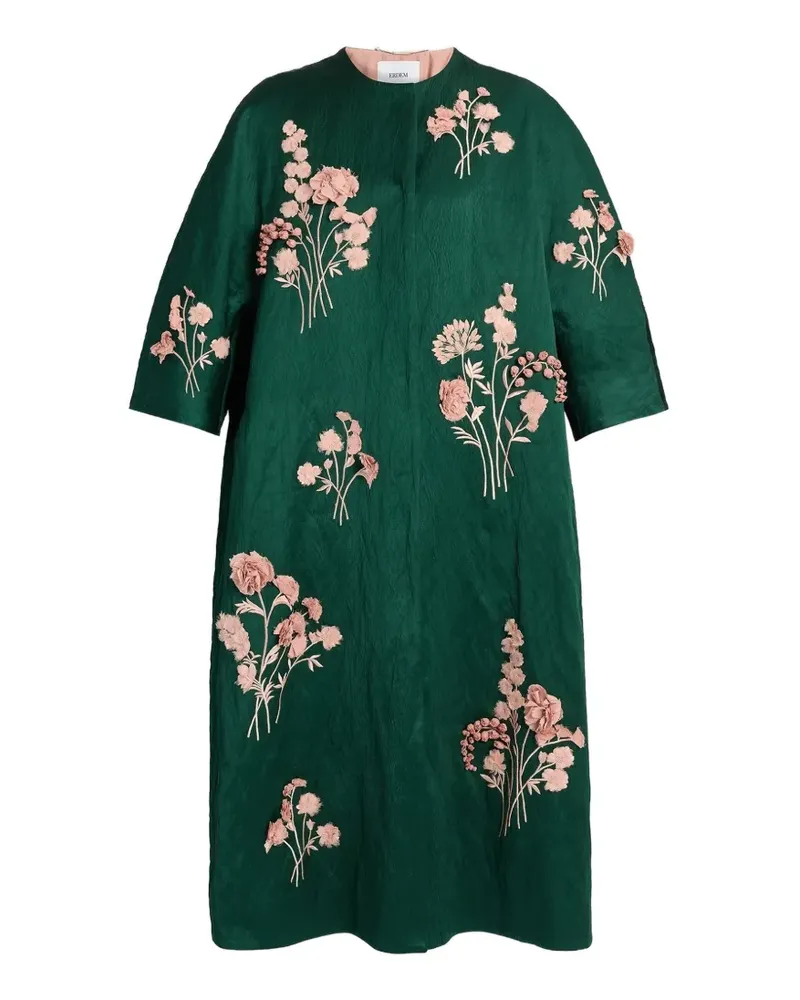 Erdem embroidered textured-satin coat - Grün Grün