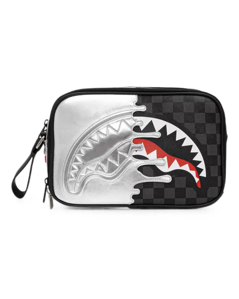 Sprayground Shark Mouth checkered make up bag - Silber Silber