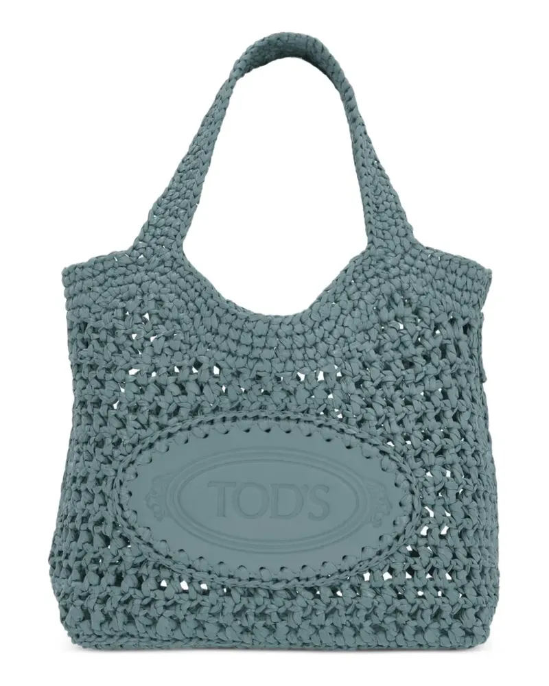 TOD'S crochet-knit logo-patch tote bag - Blau Blau