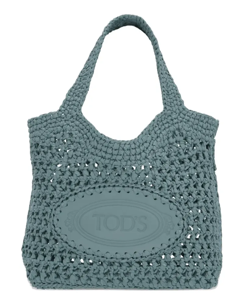 TOD'S crochet-knit logo-patch tote bag - Blau Blau