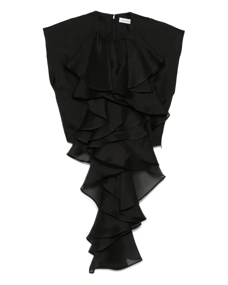 Viktor & Rolf Seidenoberteil im Layering-Look mit Rüschen - Schwarz Schwarz