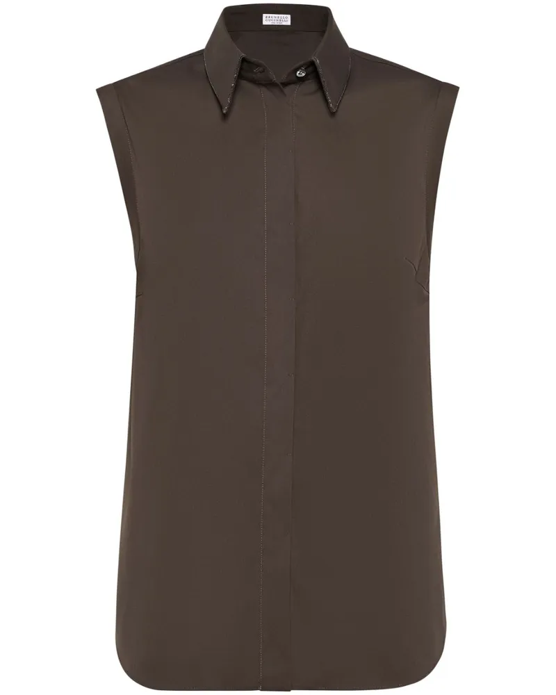 Brunello Cucinelli Seidenhemd mit Monili-Borte - Braun Braun