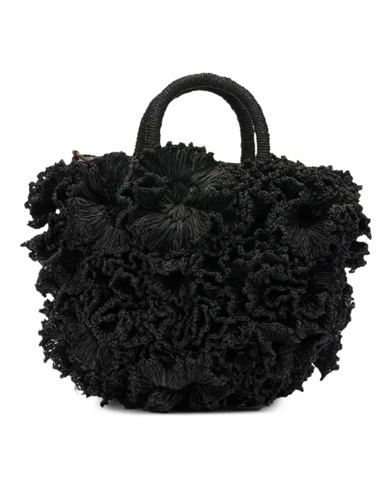 IBELIV Coral ruffled raffia tote bag - Schwarz Schwarz
