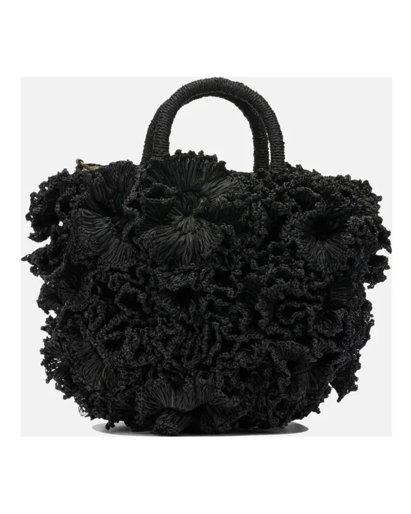 IBELIV Coral ruffled raffia tote bag - Schwarz Schwarz