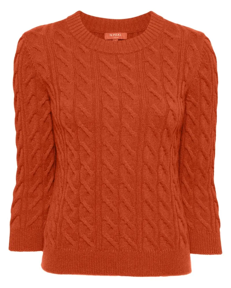 N.Peal Pullover mit Zopfmuster - Orange Orange