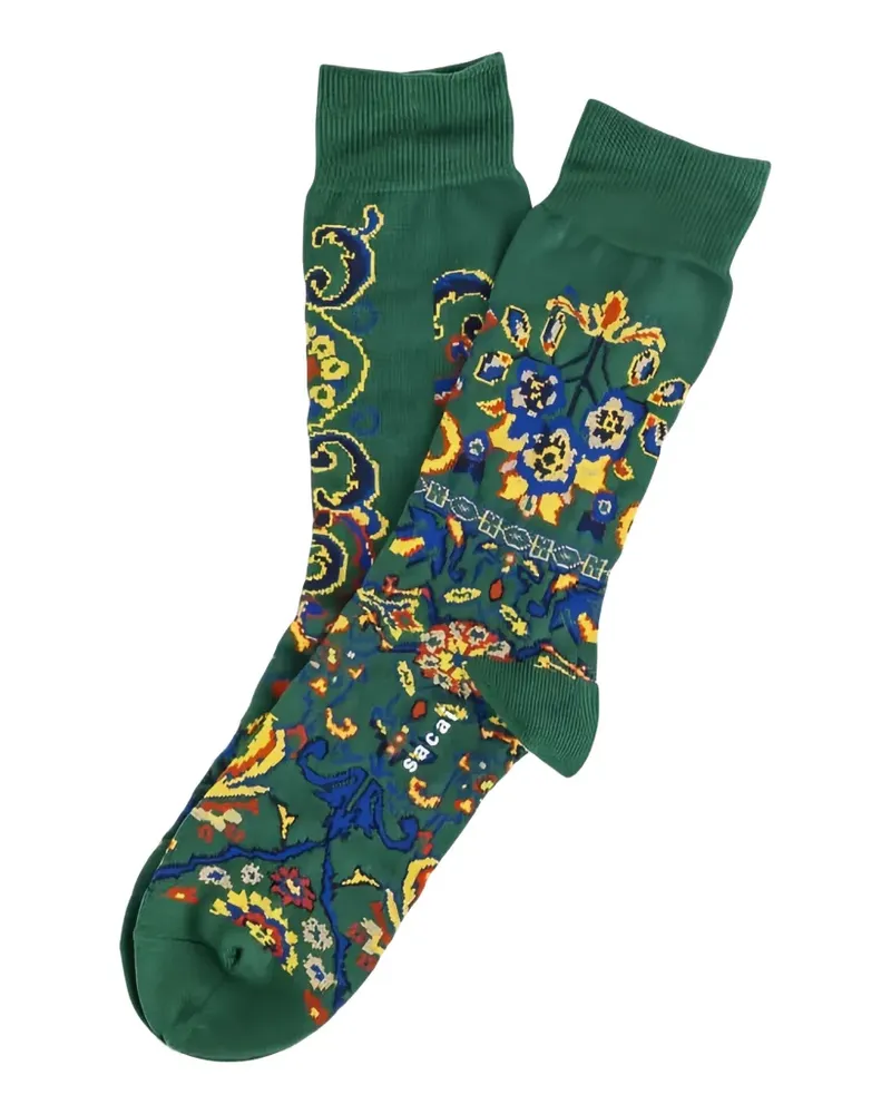Sacai Socken mit Blumen - Grün Grün