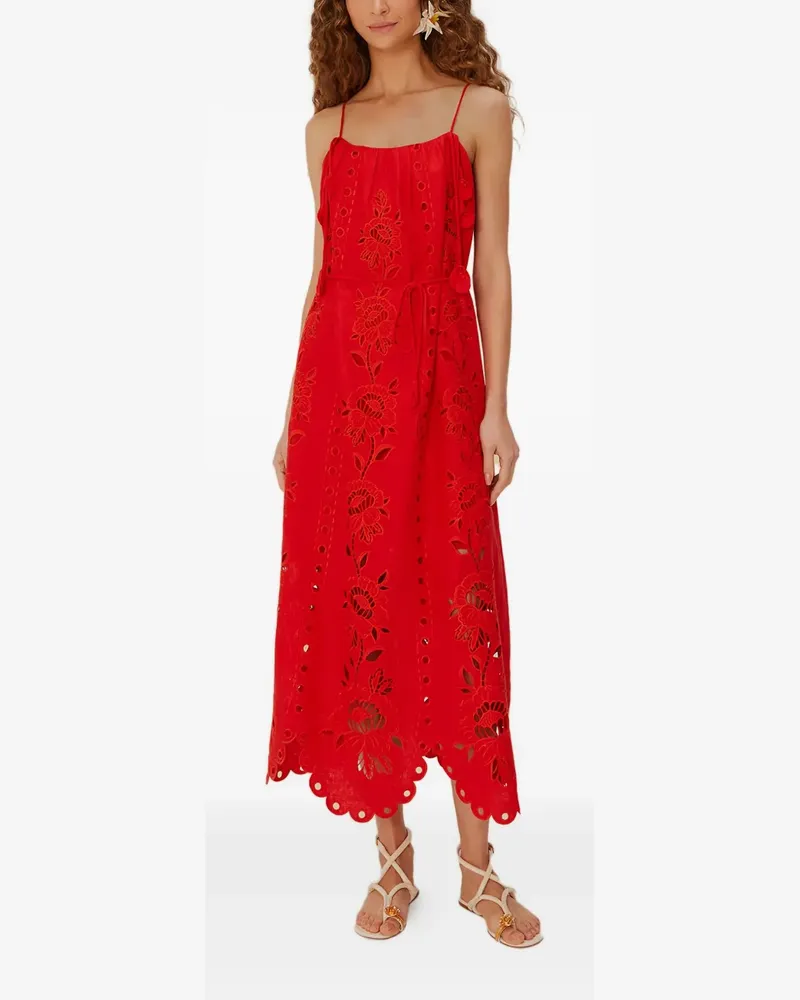 FARM Rio floral-embroidered midi dress - Rot Rot