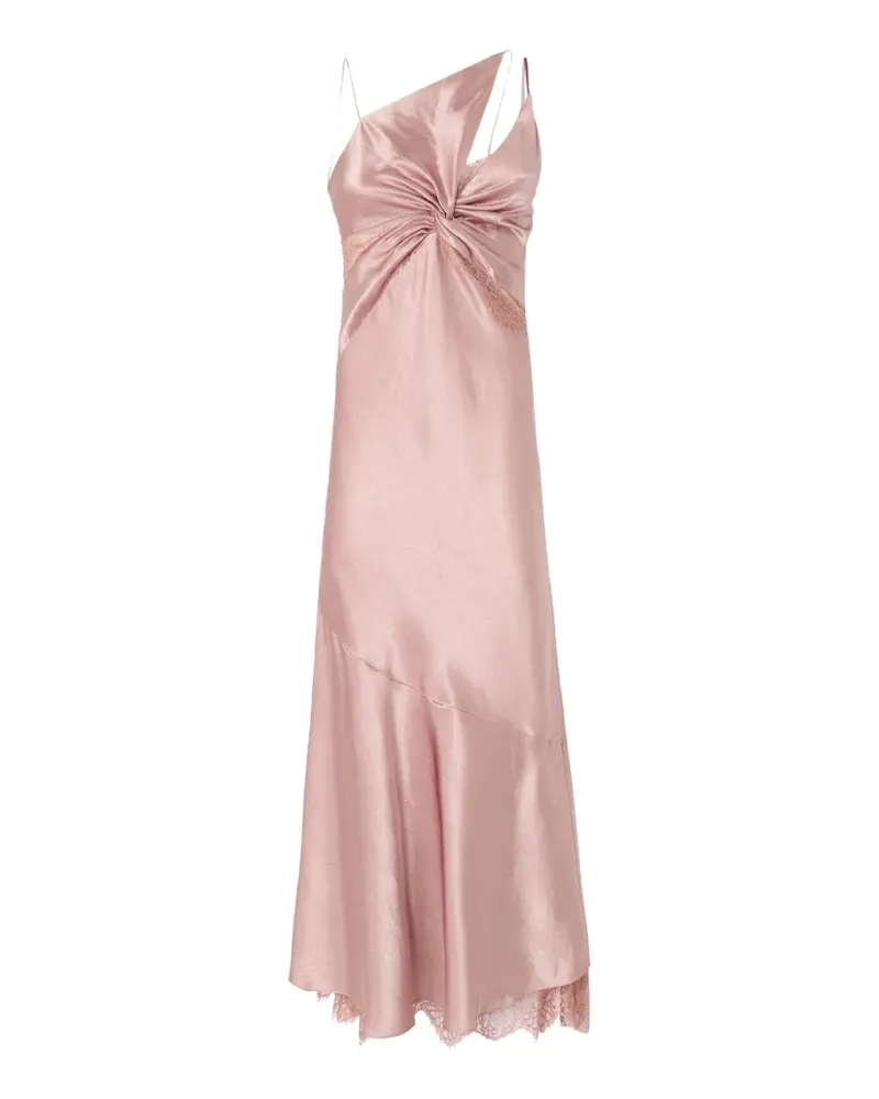 Pinko Midikleid mit Spitzenbesatz und verdrehtem Detail - Rosa Rosa