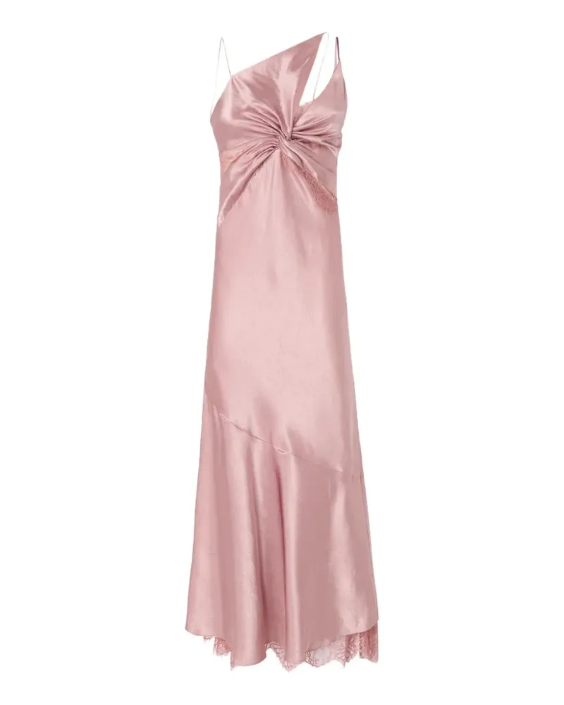 Pinko Midikleid mit Spitzenbesatz und verdrehtem Detail - Rosa Rosa