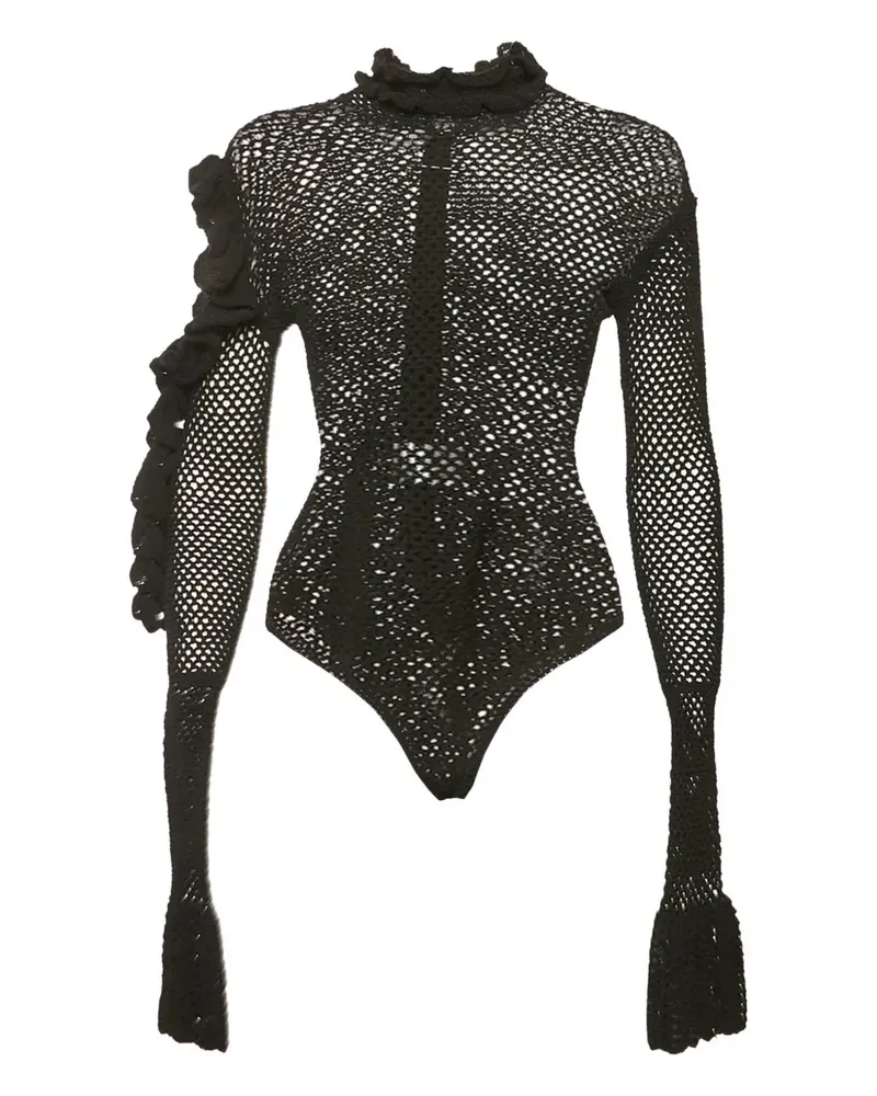 Magda Butrym Gehäkelter Body mit Rüschen - Schwarz Schwarz