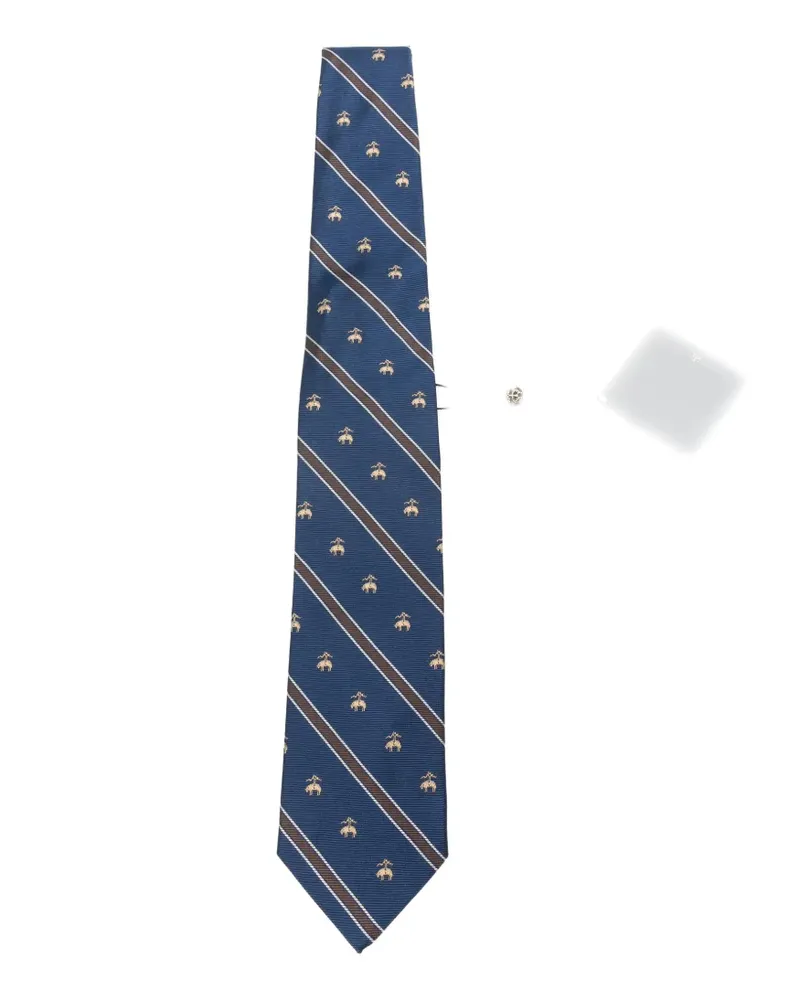 Brooks Brothers Bestickte Krawatte mit diagonalen Streifen - Blau Blau