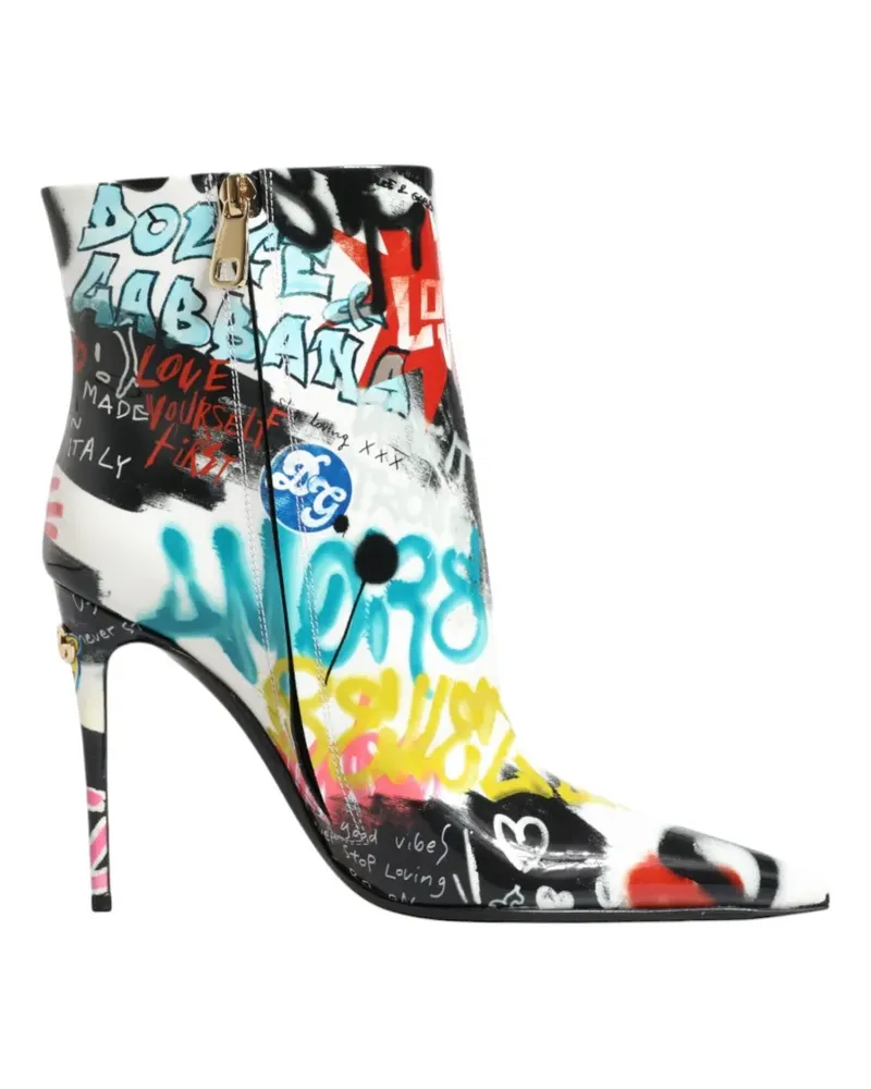 Dolce & Gabbana Keira Stiefel mit Graffiti-Print - Weiß Weiß