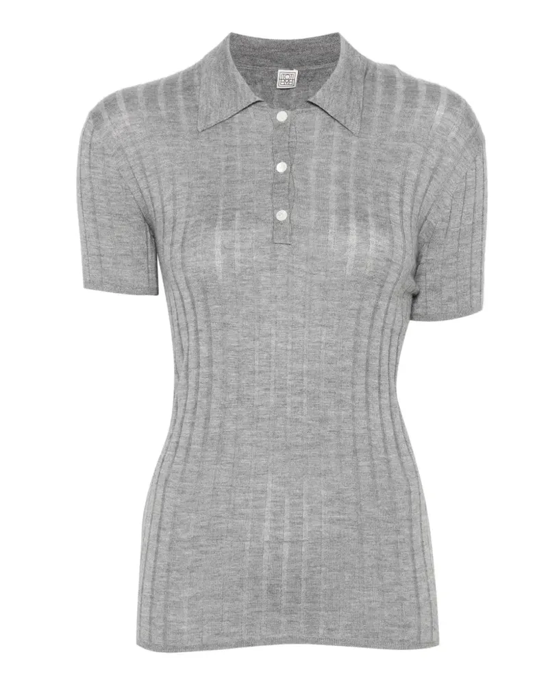 Totême ribbed-knit short-sleeves polo top - Grau Grau