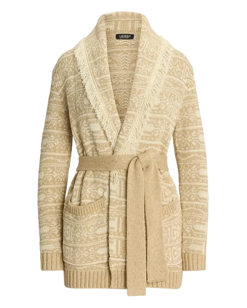Ralph Lauren fringed-detail geometric-motif cardigan - Nude Nude