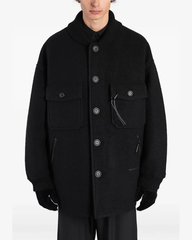 and wander ribbed-knit-collar button-up coat - Schwarz Schwarz